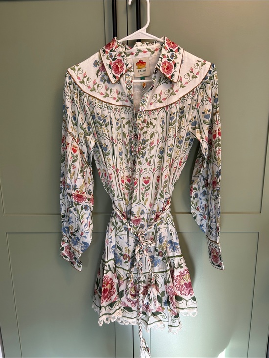 FARM Rio Dresses & Skirts - FARM Rio White Floral Tie-Waist Mini Dress with Red, Blue & Green Print